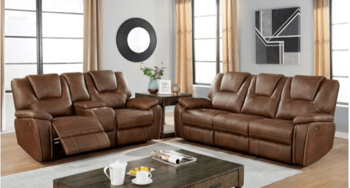 Ffion Transitional Leatherette Power Motion Sofa - Brown