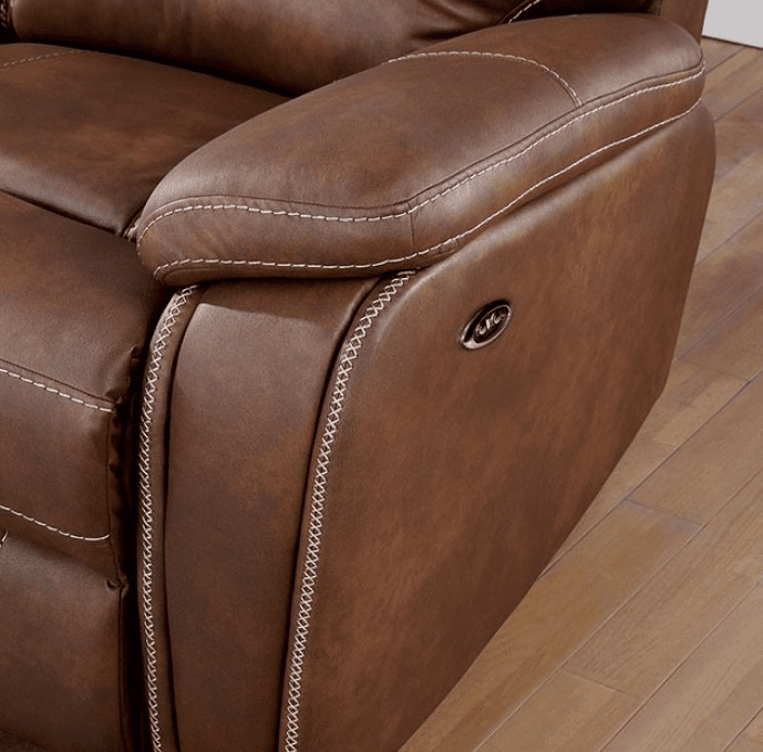Ffion Transitional Leatherette Power Motion Sofa - Brown