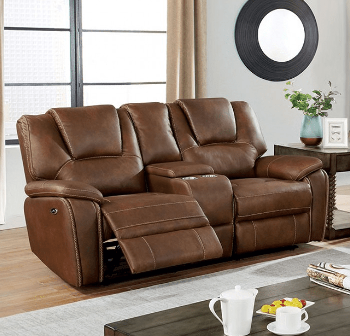 Ffion Transitional Leatherette Power Motion Sofa - Brown