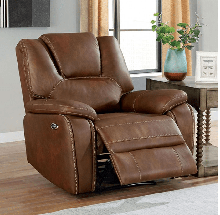 Ffion Transitional Leatherette Power Motion Sofa - Brown