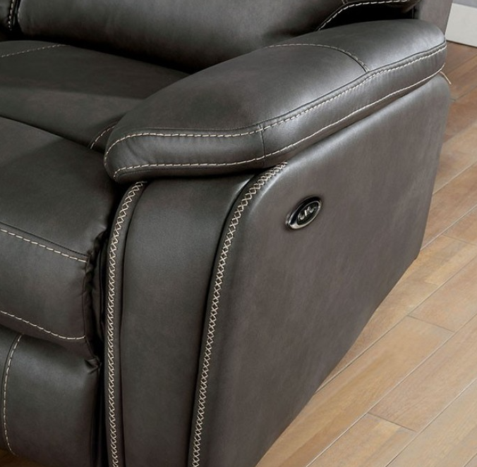 Ffion Transitional Leatherette Power Motion Sofa - Dark Gray
