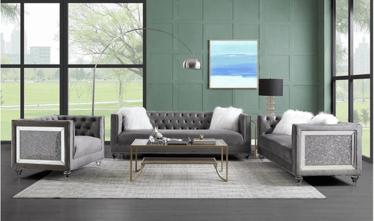 Heibero Button Tufted Gray Velvet Sofa - ACME LV00330