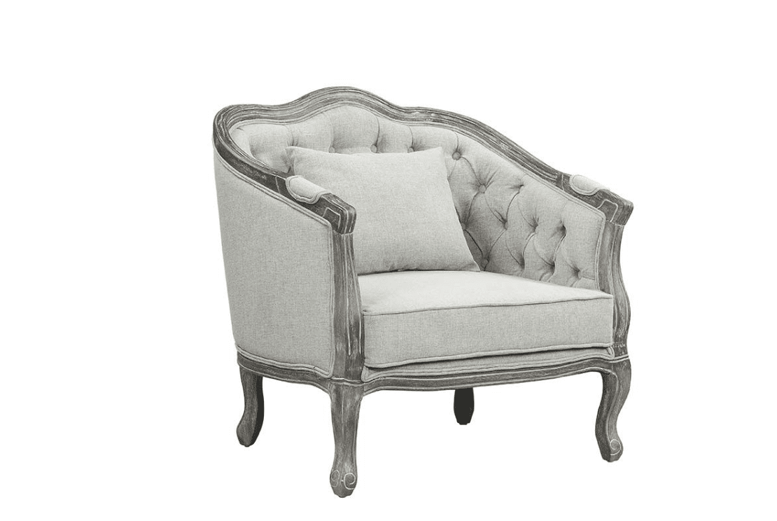 Samael Vintage Traditional Living Room Chair - Gray Linen & Gray Oak