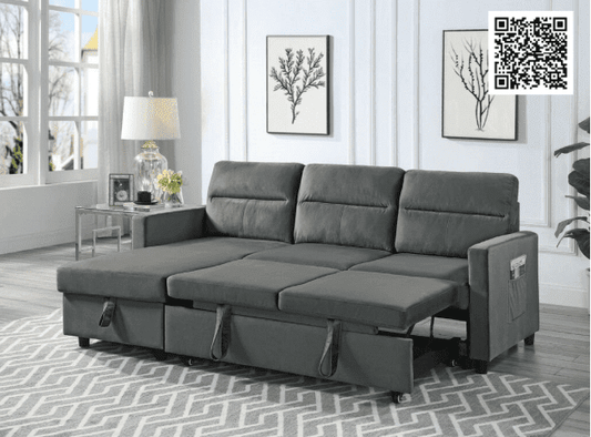 Ivy Dark Gray Reversible Sleeper Sectional Sofa