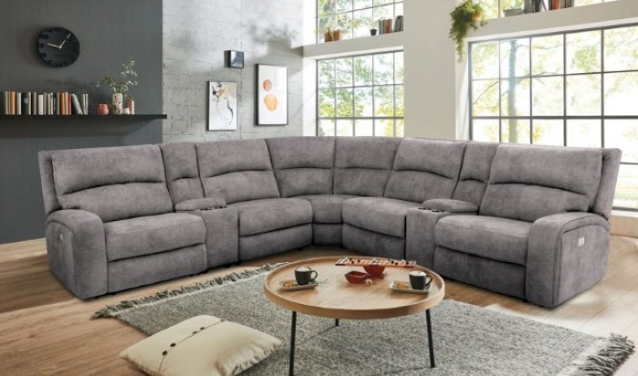 Apostolos Upholstered Power Wall-hugger Sectional - Light Gray