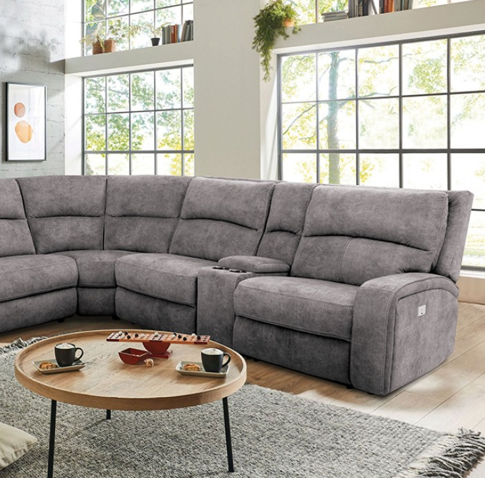 Apostolos Upholstered Power Wall-hugger Sectional - Light Gray