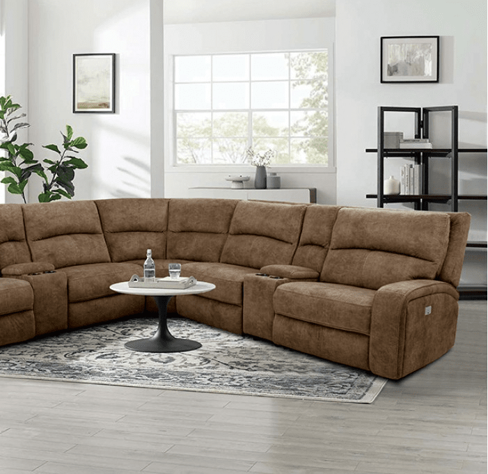 Apostolos Upholstered Power Wall-hugger Sectional -Brown