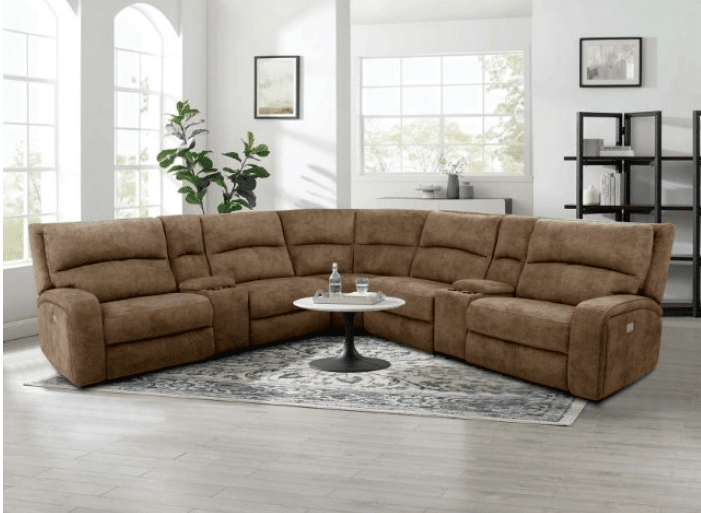 Apostolos Upholstered Power Wall-hugger Sectional -Brown