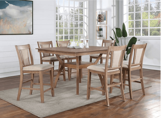 Upminster 7-Piece Natural Finish Counter Height Dining Set
