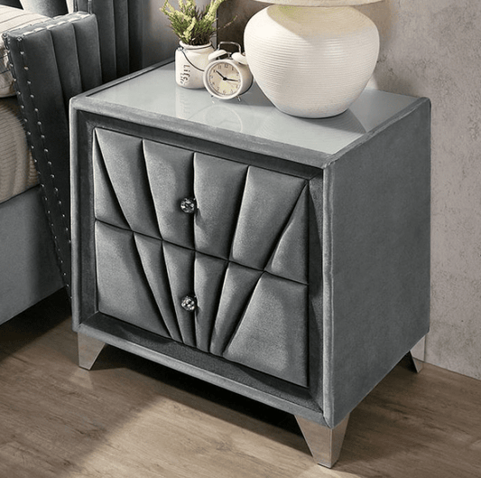 Carissa Transitional Glass Top Nightstand - Gray