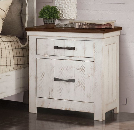 Alyson Transitional Nightstand - Distressed White