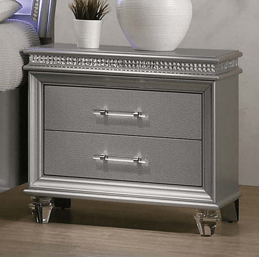 Maddie Contemporary Nightstand with Acrylic Feet - Silver