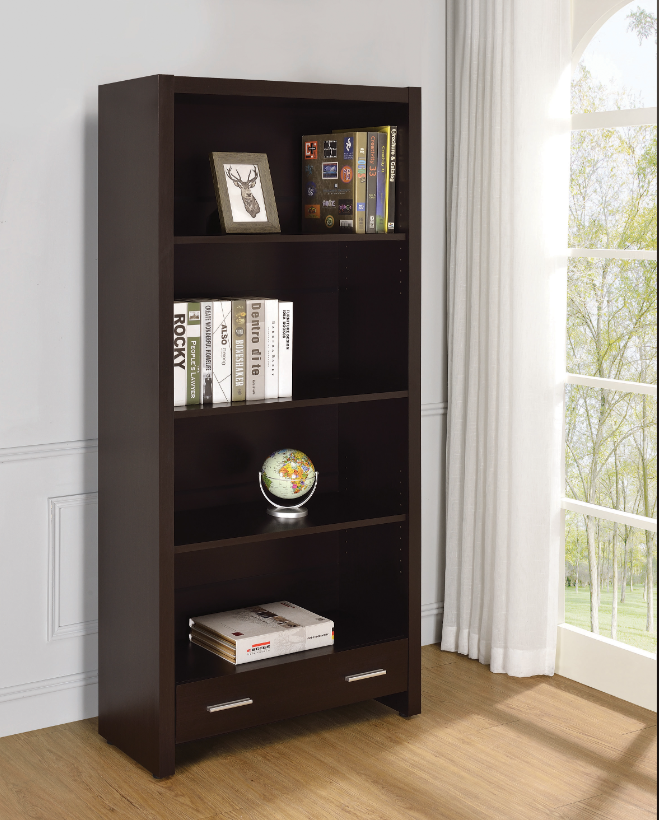 Skylar 5-Shelf Bookcase With Storage Drawer Cappuccino