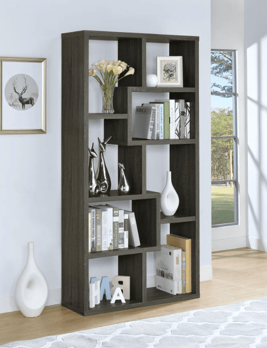 Theo Geometric Design 10-Shelf Bookcase in Weathered Grey