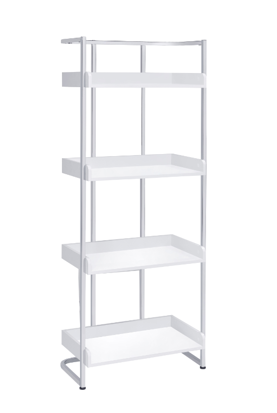 Ember 4-Shelf Bookcase White High Gloss And Chrome