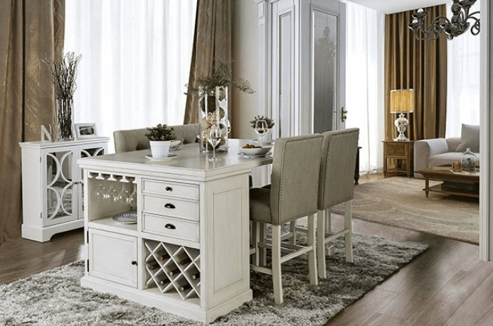 Sutton White Counter Height Dining Set with Wine Storage