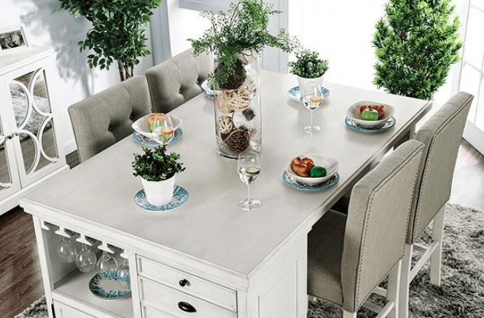 Sutton White Counter Height Dining Set with Wine Storage