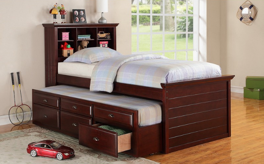 Ridley Twin Bookcase Bed with Trundle - Dark Cherry
