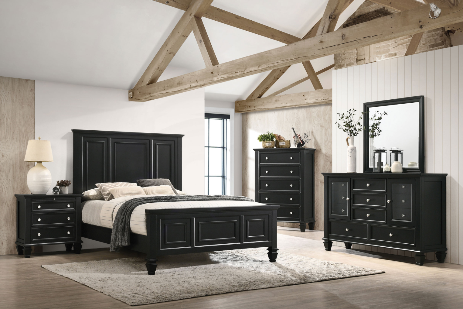 Sandy Beach II Black Cottage Style Queen Panel Bed