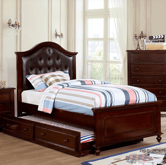 Olivia Traditional Full Bed with Upholstered Headboard - Dark Walnut