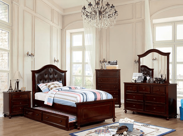 Olivia Traditional Twin Bedroom Set - Dark Walnut