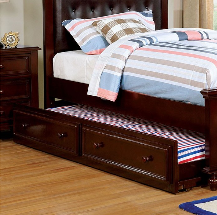Olivia Traditional Twin Bed with Upholstered Headboard - Dark Walnut