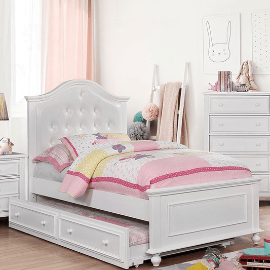 Olivia Traditional Twin Bed with Upholstered Headboard - White