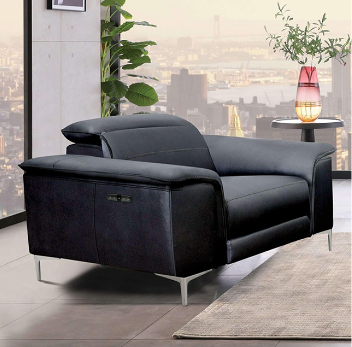 Ascona Contemporary Power Sofa - Black