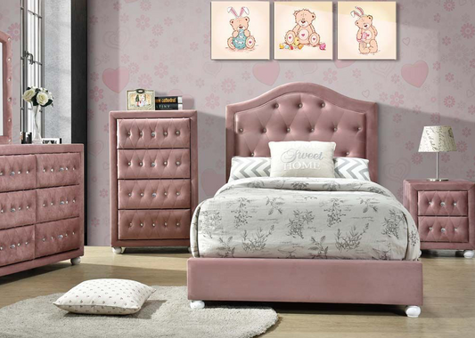 Reggie Twin Size Upholstered Bed - Pink