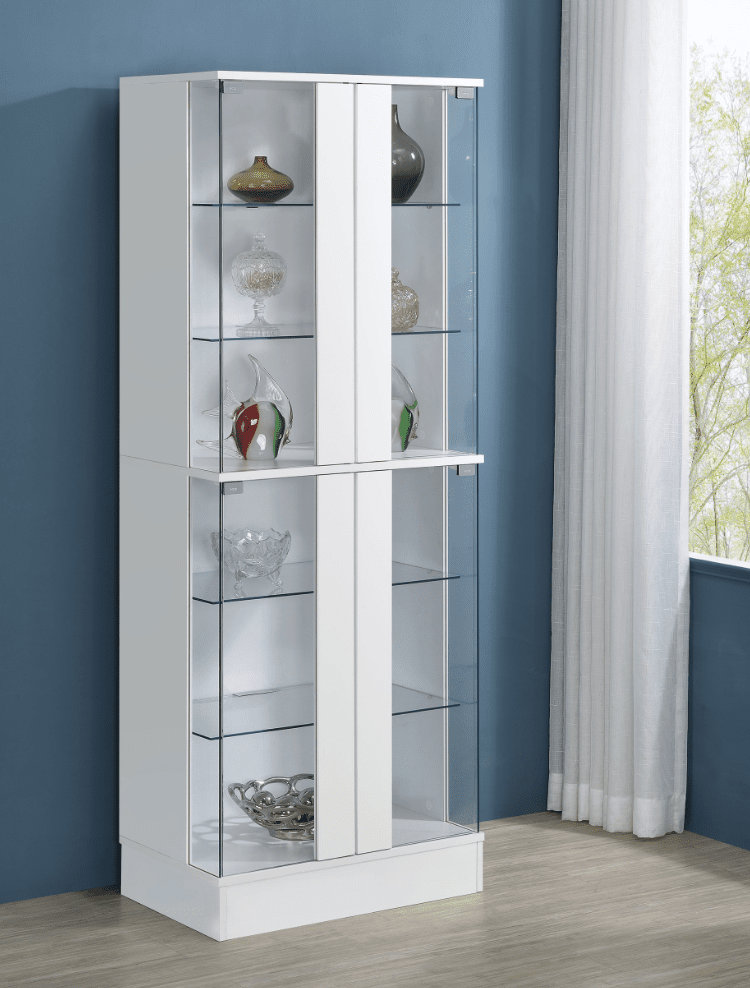 Cabra Display Case Curio Cabinet With Glass Shelves And LED Lighting White High Gloss