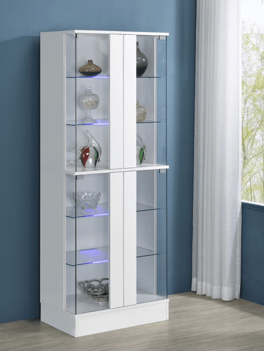 Cabra Display Case Curio Cabinet With Glass Shelves And LED Lighting White High Gloss