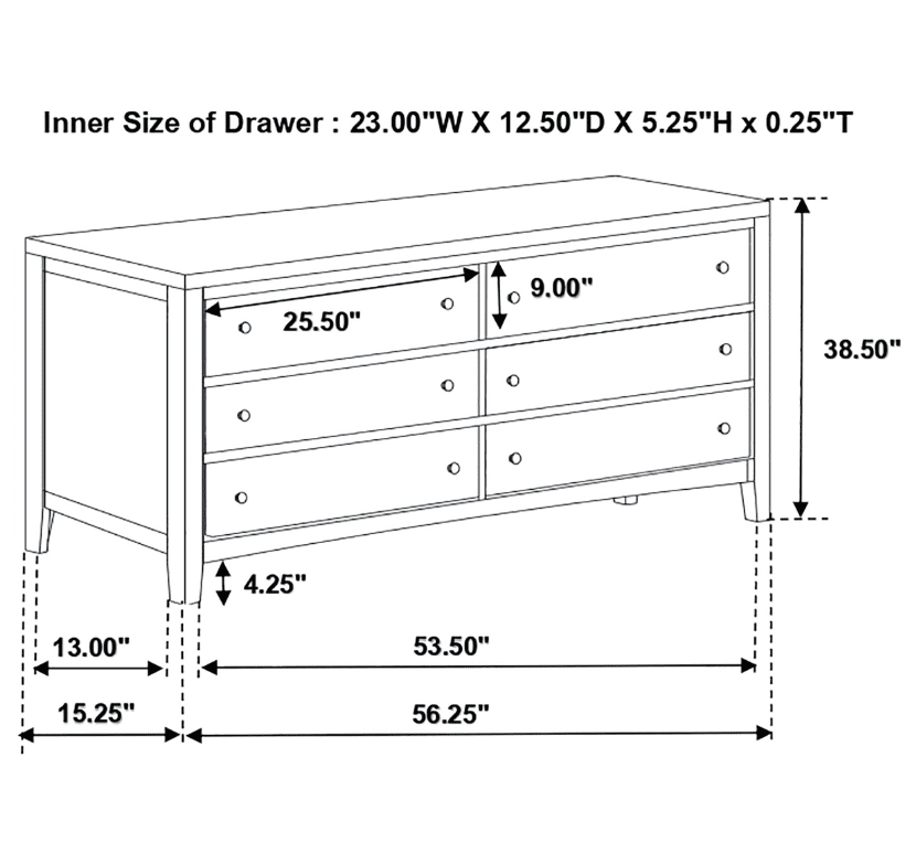 Carlton Collection 6 Drawer Cappuccino Finish Dresser