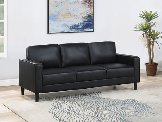 Ruth Upholstered Track Arm Faux Leather Sofa Black