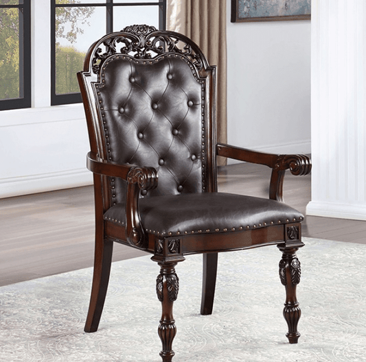 Nouvelle Traditional Dining Arm Chair - Brown Cherry & Espresso Set of 2