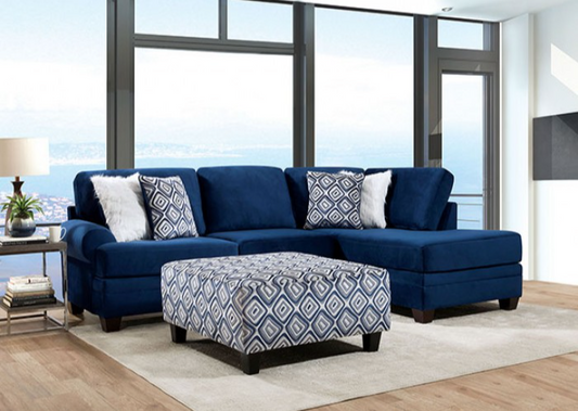 Furniture of America Waldport Transitional Microfiber Sectional - Navy Blue