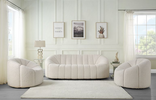 Acme Osmash Mid-Century Modern Sofa in White Teddy Sherpa