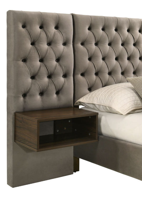 Marley Upholstered Queen Platform Bed With Headboard Panels Light Brown