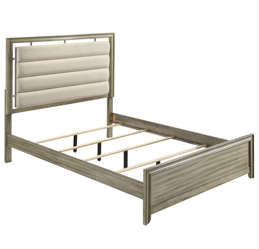 Giselle Queen Panel Bed With Upholstered Headboard Rustic Beige