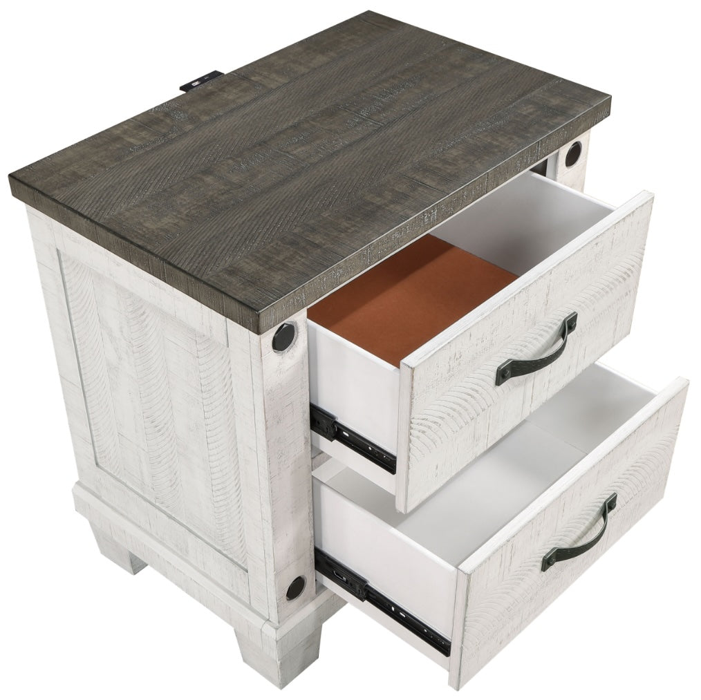 Lilith 2-Drawer Nightstand Distressed Grey And White