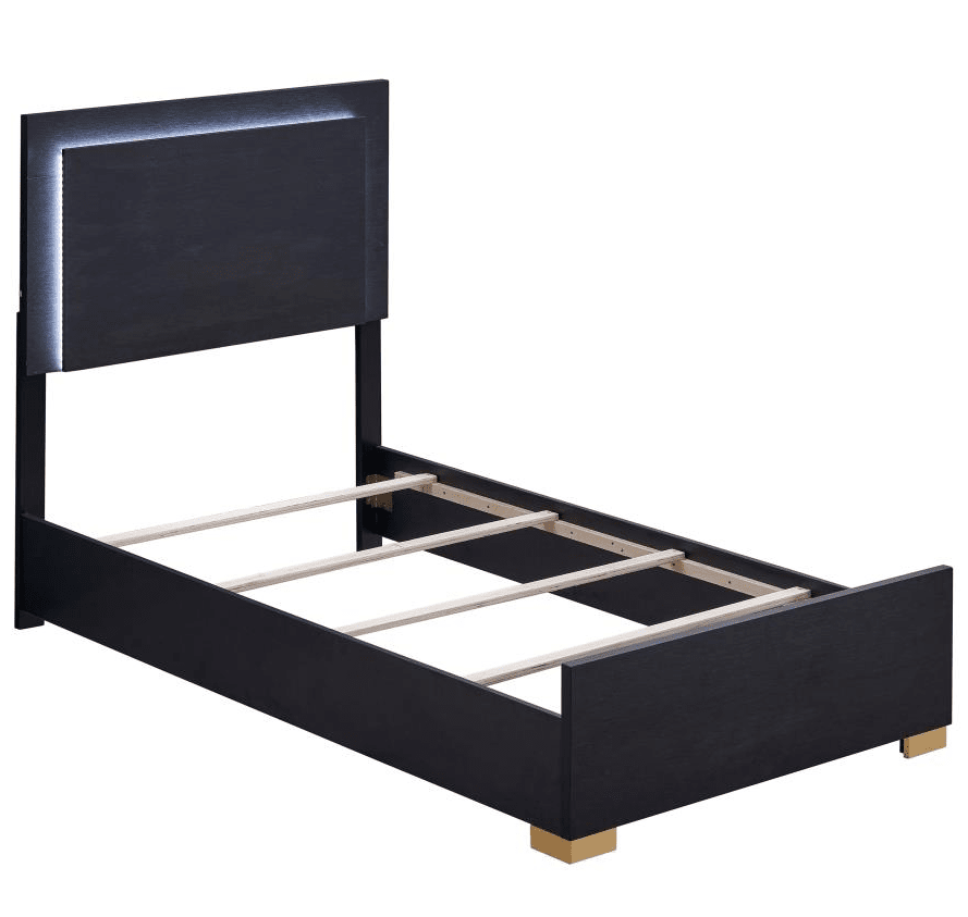 Marceline Twin Bedroom Set with LED Lighted Headboard - Black & Gold