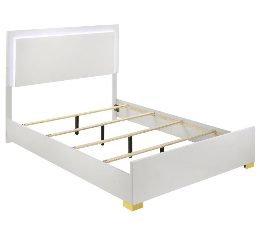 Marceline Full Bedroom Set with LED Lighted Headboard - White & Gold