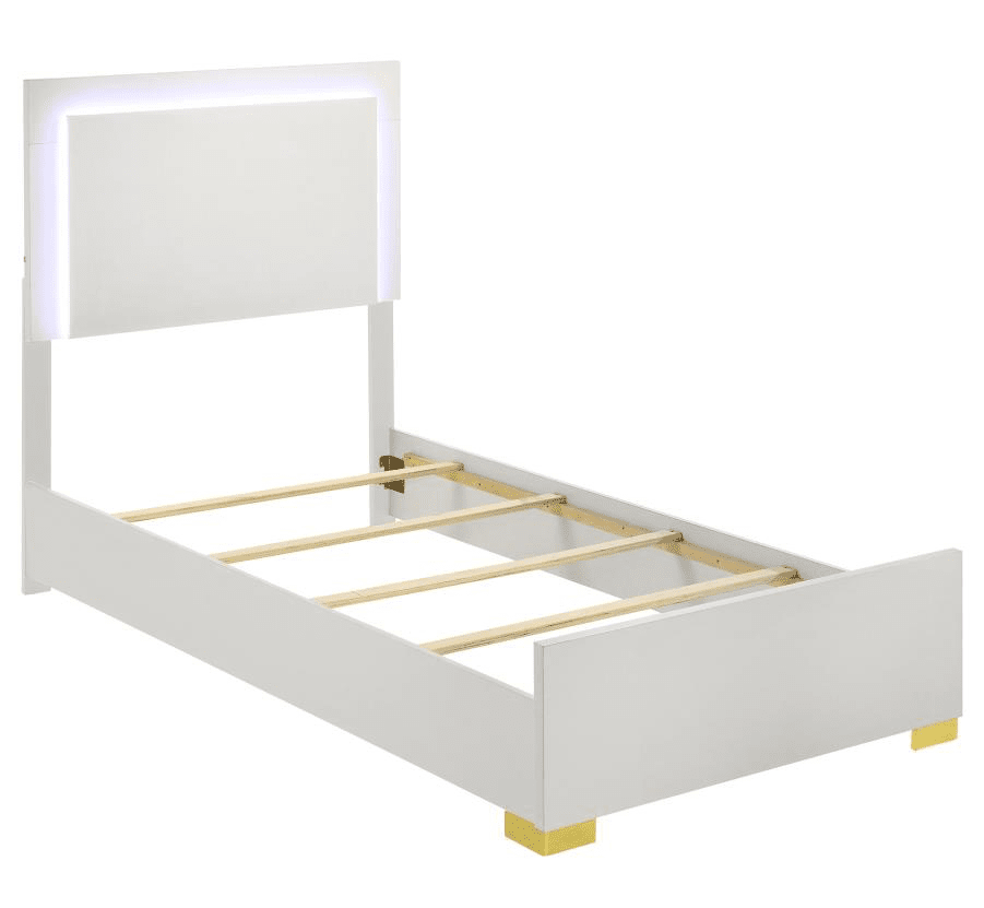 Marceline Twin Bedroom Set with LED Lighted Headboard - White & Gold