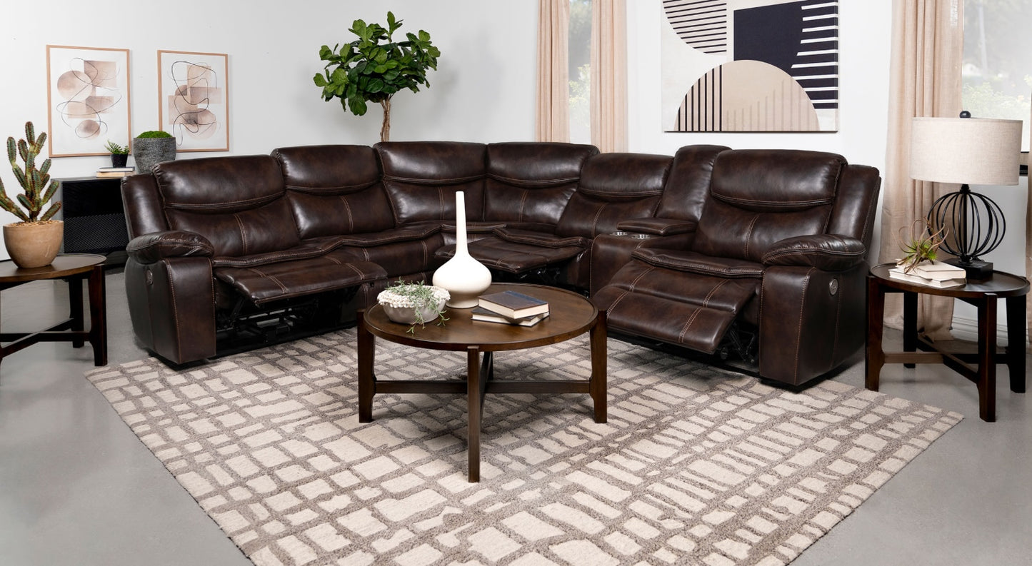 Sycamore Upholstered Power Reclining Sectional Sofa Dark Brown