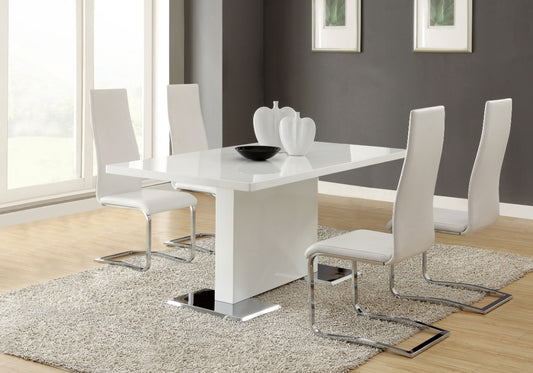 Anges 5-Piece T-Shaped Pedestal Dining Set in Glossy White