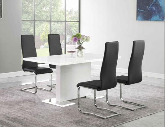 Anges 5 Piece T-Shaped Pedestal Dining Set in Glossy White & Black