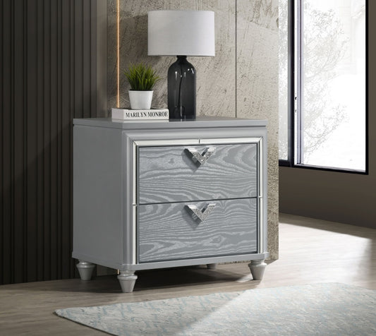Veronica 2-Drawer Nightstand Bedside Table Light Silver