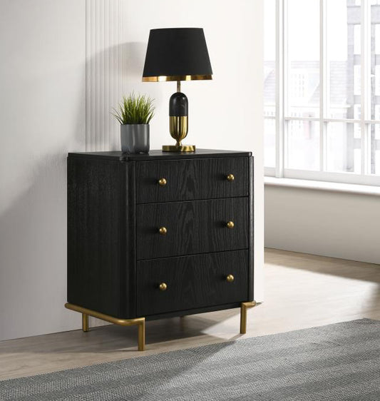 Arini 3-drawer Nightstand Bedside Table with USB Outlet Black