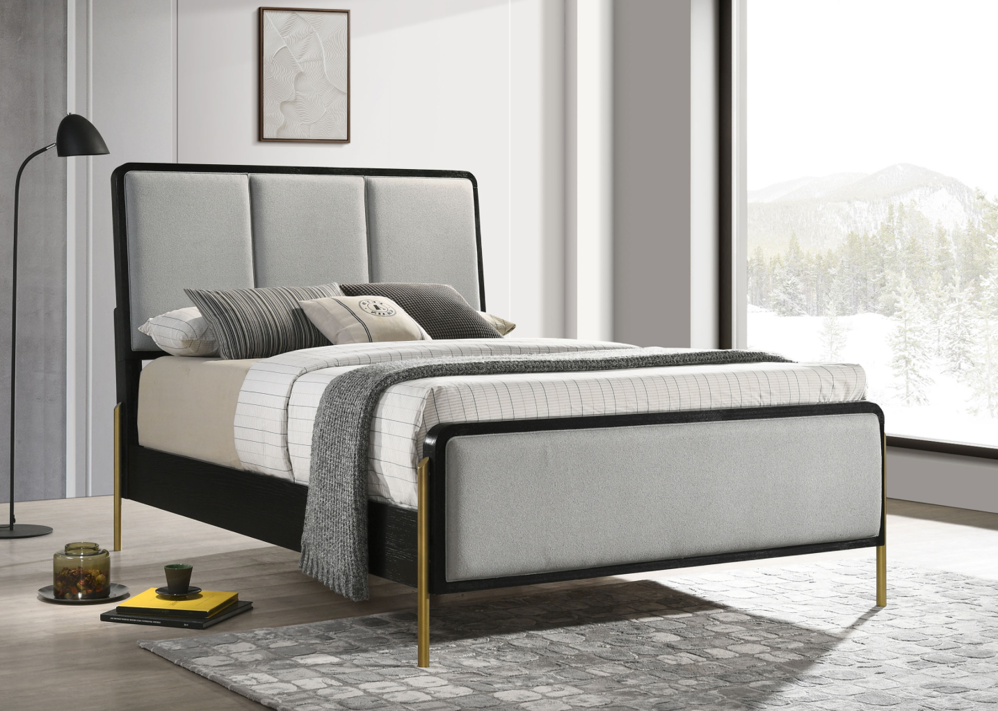 Arini Queen Bedroom Set With Upholstered Headboard Black And Grey