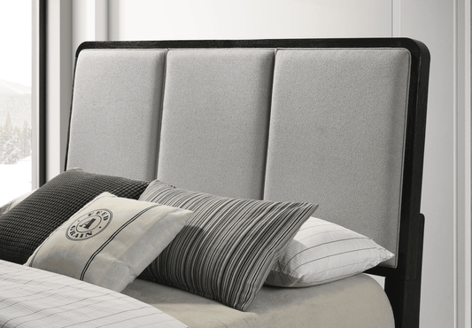 Arini Eastern King Bed With Upholstered Headboard Black And Grey