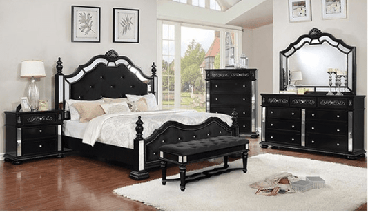 Azha Transtional Glam Style Black Queen Bedroom Set
